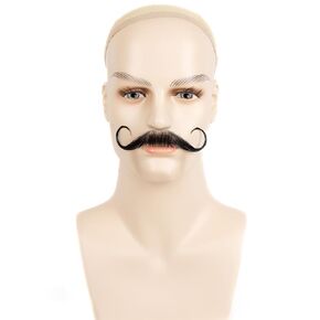 Fake Beard Human Hair Realistic Fake Mustache for Men, Full Hand-tied Invisible Lace Based Fake Facial Hair Brown False Goatee Beards for Halloween Cosplay Costume Party Drama
