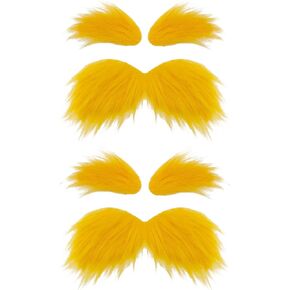 2 Sets Yellow Mustache and Eyebrows,Halloween Self Adhesive Faux Beard Set,Fake Novelty Cosplay Costume Accessories for Halloween Christmas Party,Adult,Kids