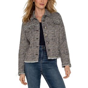 Liverpool Women's Trucker Jacket with Fray Seaming Boucle Knit