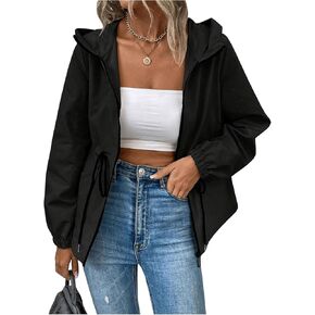 Verdusa Women's Casual Long Sleeve Hooded Windbreaker Jacket with Pockets
