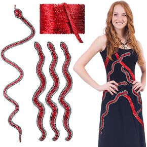 FineCheer 5 Pcs Glitter Rhinestone and Sequin Red Snake Patch Applique Decoration Ribbon Set with Elastic Sequin Ribbon Trimming for Clothing Decoration Sewing Dress Headband DIY Clothing Accessories