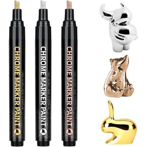 alchilalart Metallic Chrome Markers - Liquid Copper Paint Pens for Model Repair, Resin, Metal, Glass, Plastic - Reflective Gloss Permanent Mirror Markers for DIY Art Projects (3 Pack 6mm)