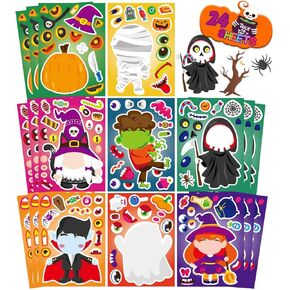 24 PCS Halloween Make-a-face Stickers Halloween Characters Stickers for Kids Make Your Own Halloween Stickers Halloween Crafts Halloween Party Favors Stickers Trick or Treat Party Game Activities