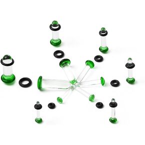 6 Pairs/5 Pairs/3 Pairs Single Flare Glass Stretching kits Short Taper Expander with Rubber O-Rings,14G-00G Full Size Ear Gauges Tunnels Plugs,6 colors Cylindrical Body Piercing
