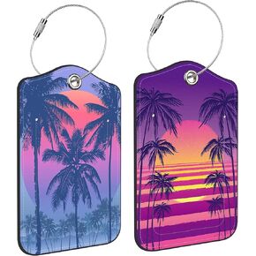 2 Pack Luggage Tag for Suitcase Japanese Sakura Tree Mountains Sunset Leather Suitcase Tags with Privacy Name ID Label and Stainless Steel Loop for Travel Bag Suitcase