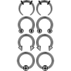 YADOCA Surgical Steel Septum Stretching Kit - 2G 4G 6G 8G 10G 12G 14G Septum Rings Septum Pincher Tapers Gauge Kit Nose Septum Piercing Jewelry Earrings for Women Men, Silver Black Tone