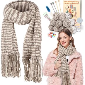 Coopay Knitting Kit for Beginners, Complete Knitting Kits Learn to Knit Scarf, Knitting Starter Kit for Adults w/Yarn, Knitting Set w/Step-by-Step Instruction Tutorial, Learn & Create Your Own Scarf