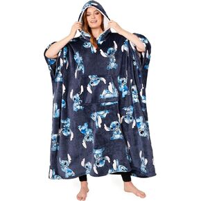 Disney Stitch Blanket Hoodie for Women and Teenagers - Cosy Oversized Fleece Poncho One Size Sherpa Hood - Stitch Gifts Navy