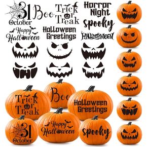 Large Halloween Pumpkin Decorating Stickers Kits, 7 Sheets Pumpkin Face Stickers and Pumpkin Words Stickers Decals, Halloween DIY Pumpkin Stickers Decor for Halloween Pumpkins Decoration (Large, A)