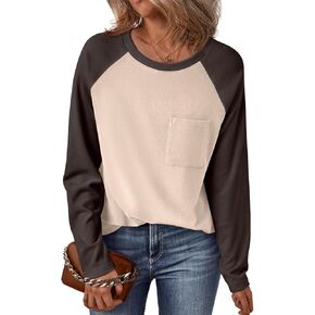 Trendy Queen Womens Crew Neck Long Sleeve Colorblock Shirts 2024