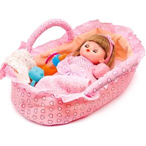 Baby Doll Bassinet Portable Carrier for 8-12 Inches Doll Accessories Baby Doll Crib Set Toys Baby Doll Cradle Sleeping Basket Bed