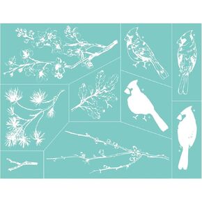 Briartw Two Cardinals & Seasonal Branches Silkscreen Stencil Reusable Self-Adhesive Mesh Stencils Silk Screen Stencil Printing for Polymer Clay Home Decoration Printing on Wood Fabric Wall Cup Plate