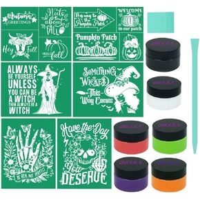 DGAGA Fall Silk Screen Stencils Reusable Skull Self Adhesive Chalk Mesh Stencils Autumn Silkscreen Transfers for Painting on Wood,Craft,DIY Farm Screenprinting Starter Kit for Chalk Paste