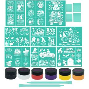 DGAGA Fall Silk Screen Stencils Reusable Skull Self Adhesive Chalk Mesh Stencils Autumn Silkscreen Transfers for Painting on Wood,Craft,DIY Farm Screenprinting Starter Kit for Chalk Paste