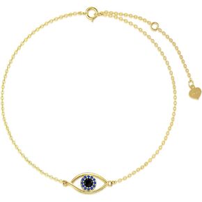 14K Real Gold Evil Eye Anklet for Women, Yellow Gold Dainty Lucky Evil Eye Anklets Bracelets Foot Jewelry Christmas Gifts for Wife Girlfriend, 8+2 Inch