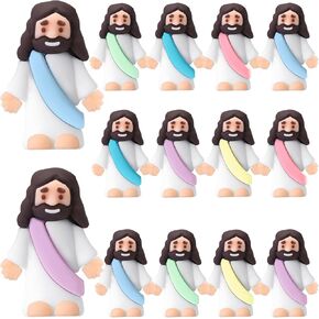 Bememo 12 Pcs Little Jesus Figures Original Mini Jesus Figures Rubber Pocket Jesus Toys to Hide and Seek Religious Party Favors Sunday School Baptism Gifts (Vibrant Colors)