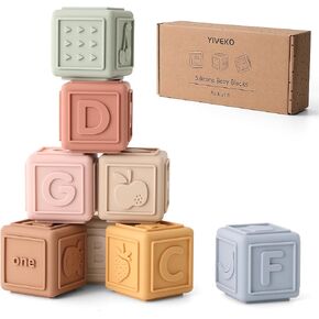 Baby Blocks Stacking for Babies Silicone Soft Building Blocks Teethers Montessori Toys for Babies Education Toys for Toddler Baby 8 PCS-Gentle in Saudi Arabia