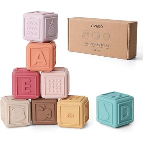 Baby Blocks Toys Stacking for Babies Silicone Soft Building Blocks Teethers Toys Montessori Toys for Babies Education Toys for Toddler Baby 8 PCS-Gentle