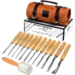 IMYMEE Wood Carving Tools Set of 12 Chisels With Large Leather Case,Wood Carving Chisels,Sharp Cr-V 65 Steel Blades,Wood Chisels for Woodworking,Wood Whittling Kit for Beginners,Wood Carving Kit