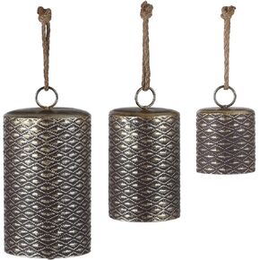 Antique Gold Harmony Bells Set of 3, Metal Cow Bells on Jute Rope, Vintage Rustic Christmas Hanging Bells for Crafts, Christmas Cowbells Ornaments for Indoor Outdoor Garden Door Home Decor