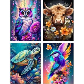 LWZAYS 4 Packs Animal Cross Stitch Kits - Counted Stamped Cross-Stitch Hummingbird Needlepoint Counted Kits Beginners, Cow Embroidery Kit Arts and Crafts for Home Décor 30 * 40cm