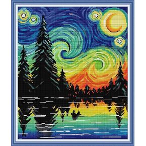 Funcrostitch Cross Stitch Kits Stamped Full Range of Embroidery Set,Needlework Kits for Beginners DIY 11CT 3 Strands-Look at The Stars 60cmX60cm