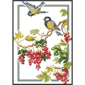 Rosyfoxes Cross Stitch Kits Stamped Full Range of Embroidery Starter Kits for Adult DIY- Printed Kits Birds' Love nest 2(Printed) 11CT 3 Strands 21.3x15.4 inches