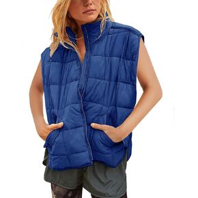 Xiaoxuemeng سترة منتفخة للنساء خفيفة الوزن بسحاب مبطن سترة مبطنة جيليه جاكيت بلا أكمام مع جيوب in Kuwait