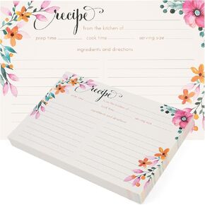 LotFancy Recipe Cards, 4x6 Inch, 60 Count, Double Sided, Blank Recipe Cardstock, Floral Recipe Index Cards