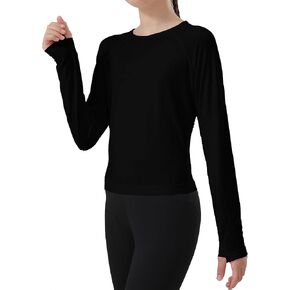 MCEDAR Girls Long Sleeve Shirts, Seamless Thumbholes Athletic Top Round Neck Breathable Workout Tops