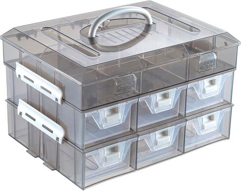 MyGift 11 Inch Smoke Gray Transparent Arts and Crafts Sewing Supplies Storage Organizer Case with White Accents, 24 Customizable Compartments, and 6 Drawers with Removable Dividers in Saudi Arabia
