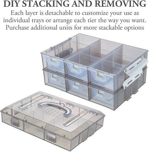 MyGift 11 Inch Smoke Gray Transparent Arts and Crafts Sewing Supplies Storage Organizer Case with White Accents, 24 Customizable Compartments, and 6 Drawers with Removable Dividers in Saudi Arabia