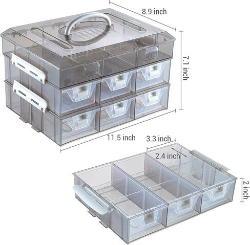 MyGift 11 Inch Smoke Gray Transparent Arts and Crafts Sewing Supplies Storage Organizer Case with White Accents, 24 Customizable Compartments, and 6 Drawers with Removable Dividers in Saudi Arabia