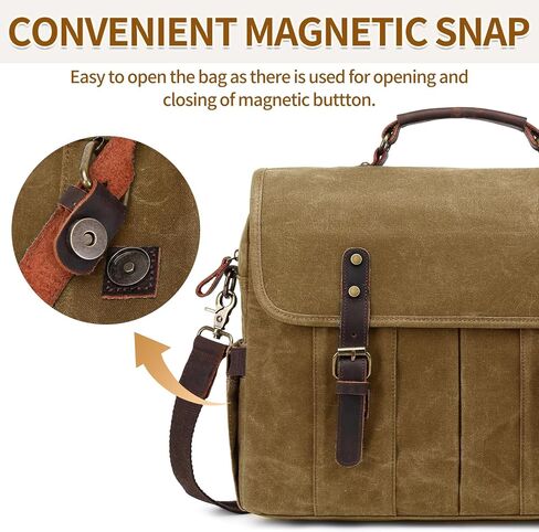 Messenger Bag for Men 15.6 Inch Vintage Canvas Genuine Leather Briefcase for Men Laptop Bag Satchel Shoulder Bag in Kuwait