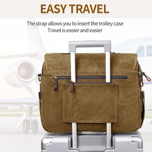 Messenger Bag for Men 15.6 Inch Vintage Canvas Genuine Leather Briefcase for Men Laptop Bag Satchel Shoulder Bag in Kuwait