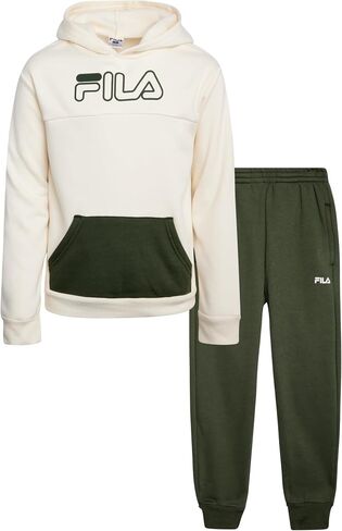 طقم بدلة رياضية للأولاد من Fila - قطعتين سويت شيرت بغطاء للرأس وبنطلون رياضي - مجموعة ملابس رياضية عالية الأداء للأولاد، 8-12 in Saudi Arabia