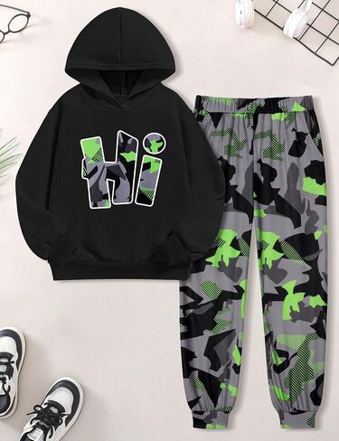 Boys Clothes Camo Boys Outfits Letter Printing Pullover Hoodie and Pants 2Pcs Winter Kids Clothes Boys for 7-14 Years in Saudi Arabia