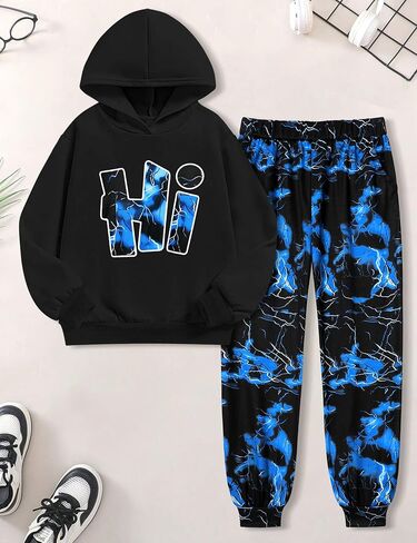 Boys Clothes Camo Boys Outfits Letter Printing Pullover Hoodie and Pants 2Pcs Winter Kids Clothes Boys for 7-14 Years in Saudi Arabia
