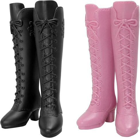 2 Pairs Doll Boots Shoes Wear Clothes Outfit Handmade Costumes Replacement for 1/6 Doll Fashionable Cowboy Wearing Fashion (Pink, Black) in Saudi Arabia