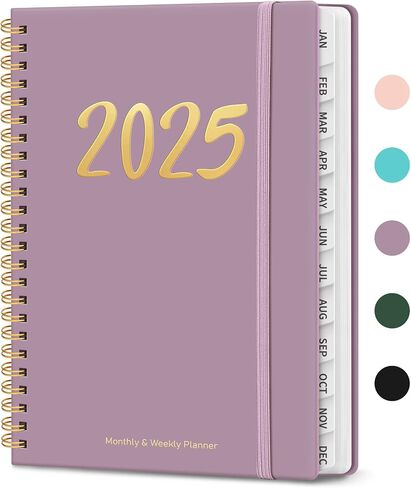 2025 Planner, Weekly and Monthly Planner Spiral Bound, Jan 2025 - Dec 2025, Hardcover 2025 Calendar Planner Book with Tabs, Inner Pocket, Perfect for Office Home School Supplies - A5 (6.3" x 8.5"), Purple in Saudi Arabia