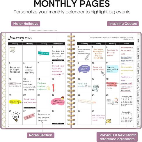 2025 Planner, Weekly and Monthly Planner Spiral Bound, Jan 2025 - Dec 2025, Hardcover 2025 Calendar Planner Book with Tabs, Inner Pocket, Perfect for Office Home School Supplies - A5 (6.3" x 8.5"), Purple in Saudi Arabia