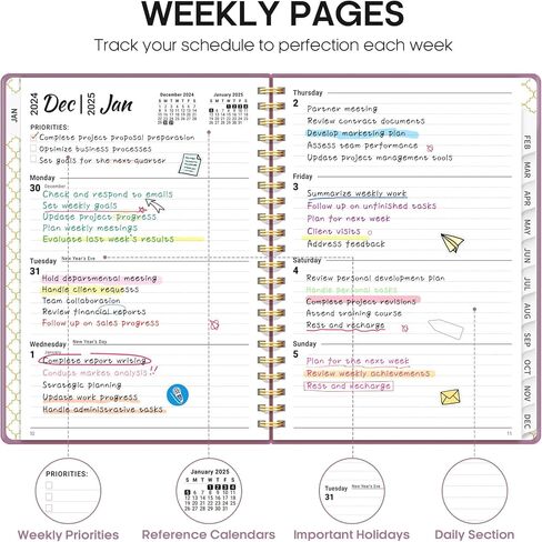 2025 Planner, Weekly and Monthly Planner Spiral Bound, Jan 2025 - Dec 2025, Hardcover 2025 Calendar Planner Book with Tabs, Inner Pocket, Perfect for Office Home School Supplies - A5 (6.3" x 8.5"), Purple in Saudi Arabia