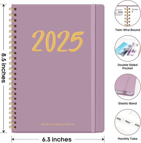 2025 Planner, Weekly and Monthly Planner Spiral Bound, Jan 2025 - Dec 2025, Hardcover 2025 Calendar Planner Book with Tabs, Inner Pocket, Perfect for Office Home School Supplies - A5 (6.3" x 8.5"), Purple in Saudi Arabia