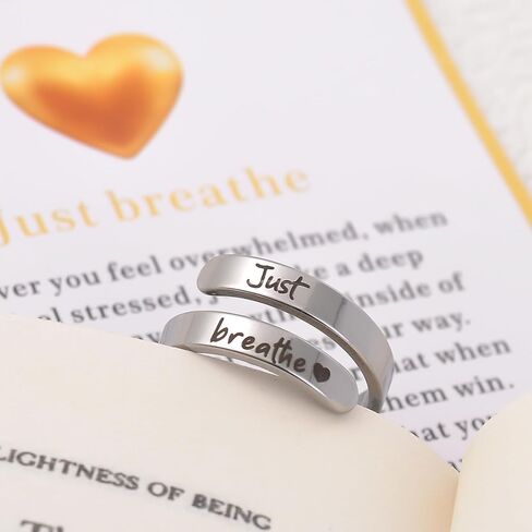 Dainty Just Breathe Ring for Women, Inspirational Engraved Heart Stainless Steel Open Ring Encouragement Daily Motivation Love Yourself Jewelry Gift in Saudi Arabia