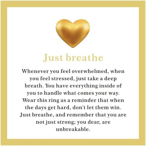 Dainty Just Breathe Ring for Women, Inspirational Engraved Heart Stainless Steel Open Ring Encouragement Daily Motivation Love Yourself Jewelry Gift in Saudi Arabia