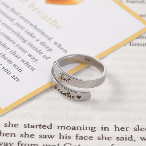 Dainty Just Breathe Ring for Women, Inspirational Engraved Heart Stainless Steel Open Ring Encouragement Daily Motivation Love Yourself Jewelry Gift in Saudi Arabia