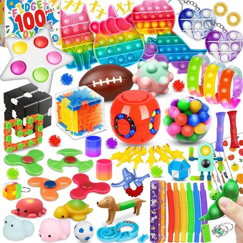 (100 Pcs) Fidget Toys Pack, Party Favors Stress Relief & Anxiety Relief Sensory Toy， Classroom Prizes Pinata Filler Treasure Box，Stocking Stuffers Gifts for Kids Boys Girls Teens in Saudi Arabia