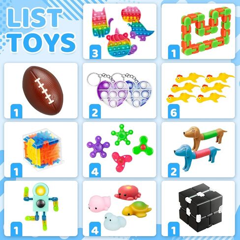 (100 Pcs) Fidget Toys Pack, Party Favors Stress Relief & Anxiety Relief Sensory Toy， Classroom Prizes Pinata Filler Treasure Box，Stocking Stuffers Gifts for Kids Boys Girls Teens in Saudi Arabia