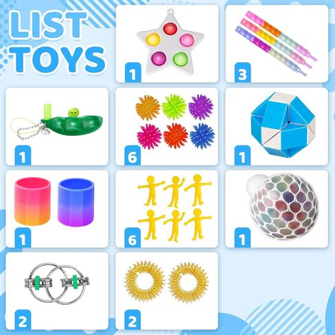 (100 Pcs) Fidget Toys Pack, Party Favors Stress Relief & Anxiety Relief Sensory Toy， Classroom Prizes Pinata Filler Treasure Box，Stocking Stuffers Gifts for Kids Boys Girls Teens in Saudi Arabia