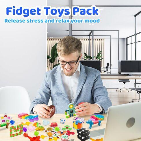 (100 Pcs) Fidget Toys Pack, Party Favors Stress Relief & Anxiety Relief Sensory Toy， Classroom Prizes Pinata Filler Treasure Box，Stocking Stuffers Gifts for Kids Boys Girls Teens in Saudi Arabia